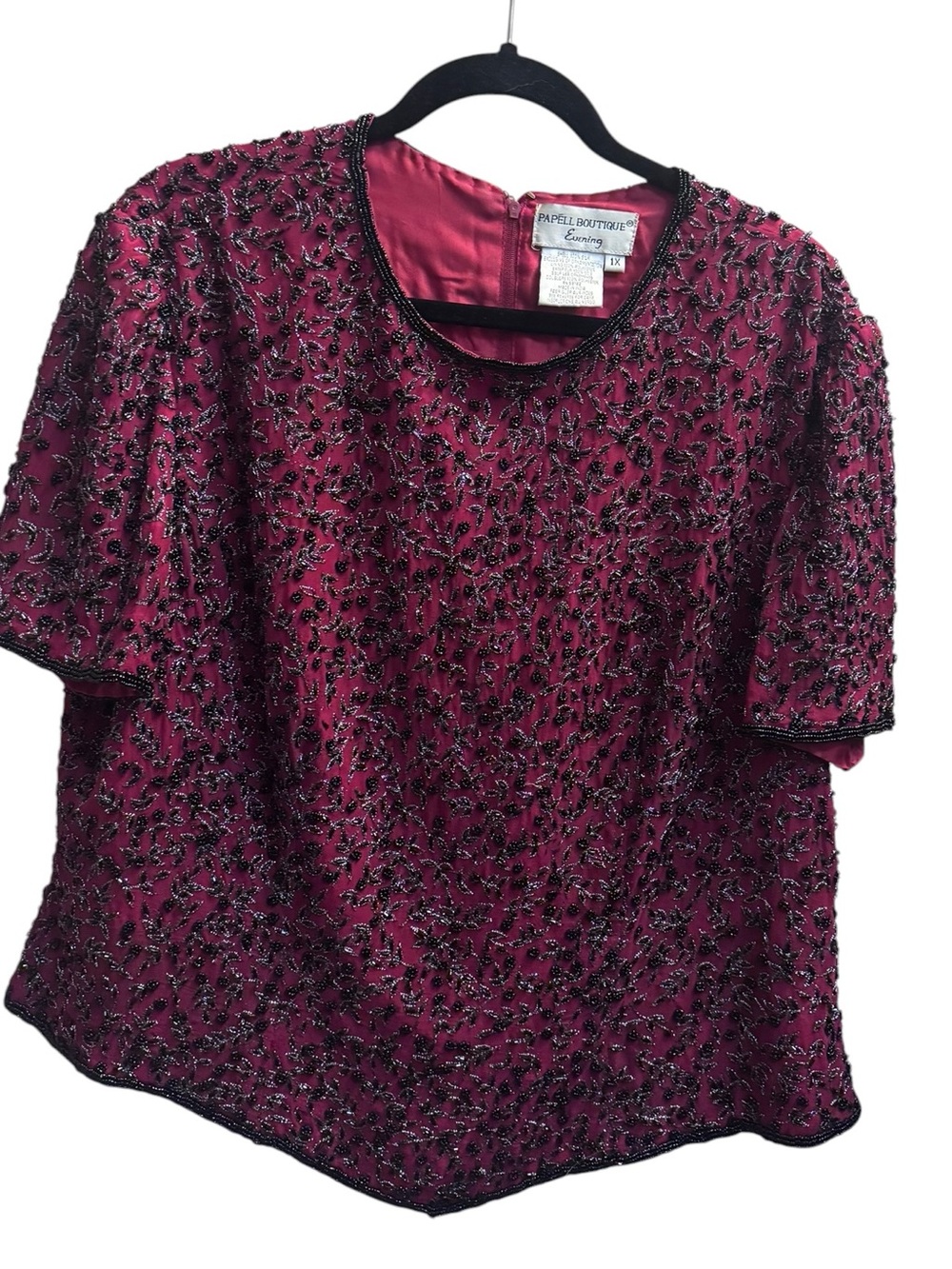 PAPELL BOUTIQUE EVENING Sequin Formal Dressy Cocktail Top XL Red Black Wedding